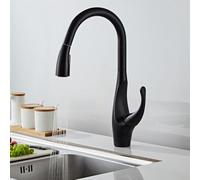 Kitchen Faucets with Pull Out Spray Brass 360° Rotation Single Handle Pull Out Kitchen Faucet-Brushed