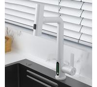 Kitchen Faucets with Pull Out Spray, Digital Temperature Display 3 Modes Waterfall Shower Mode Brass Pull Out Kitchen Mixer Faucet-Black