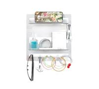 Kitchen Floating Shelves - Shelf with Hooks, Cable Clip Organizer | Wall Stick Storage Rack, Minimalist Shelfs Hooks, Entryway Bathroom Living Room, Cable Clips Organizer Tray, Wall Shelf for Bedside