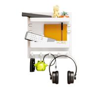 Kitchen Floating Shelves - Wall Stick On Rack For Living Room | Dorm Room Wall Storage Shelf | Polystyrene Material 24x23x5.4cm 150g - With Hooks And Cable Clips For Phone Remote Earphone - No Drill E