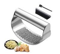 Kitchen Garlic Rocker, Garlic Crusher, Stainless Steel Garlic Press, Garlic Peeler and Cleaning Brush with Ginger Crusher, for Home Kitchen Restaurant Gadgets, Easy Using Cleaning