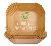 KITCHEN GURU Papier Cuisson Air Fryer, 150 Moules Rectangles, 100*L, 50*XL, pour Friteuse sans Huile, 5 à 11L, Dimensions 20,5 * 14 et 27 * 21, Antiadhésif, Résistant, BPA Free, Qualité alimentaire