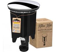 Kitchen Helpis® Bonde Universelle pour évier, bonde de 40mm avec Chaine Attrape-Cheveux, bonde évier, bonde évier Contre Les Mauvaises odeurs, bonde lavabo Inoxydable, bonde de lavabo, Noir