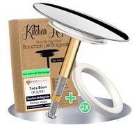 Kitchen Helpis® Bouchon de Baignoire élégant Universel, diamètre 72 mm, Inoxydable, pour Toutes Les baignoires courantes, réglable en Hauteur, Fermeture V2.0 100% étanche, avec 2 Joints Doubles