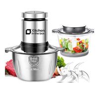 Kitchen in the Box Hachoir Électrique 400W, Hachoir à Viande avec 2 Bols (Verre 1L + Inox 2L), 2 Lames Bi-niveau, Mixeur Multifonction pour Viande, Légumes, Oignons, Fruits