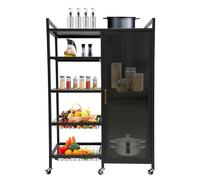 Kitchen Metal Garage Storage Cabinet with Doors and 4 Shelves Standing Kitchen Shelves with Wheels Rolling Tool Cabinet for Home Office (31.5x16.5x43.3 inch)