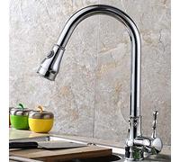 Kitchen Mixer Taps with Pull Out Spray Brass Hot and Cold Faucet Single Hole Single Handle Multi-Function Kitchen Sink Tap-Chrome