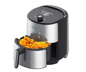 KITCHEN MOVE électrique sans Huile, friteuse à air Chaud Design INOX 4.3L Sirocco 1500W témoin LED Cuisson Rapide écran Tactile LCD Multifonction avec 8 programmes, Recette, 4.3 liters