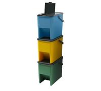 KITCHEN MOVE Lot de 3 Poubelles Empilables 20L pour Recyclage BERGEN Poubelles de Tri Sélectif en Plastique, Couleurs Jaune, Bleu, Vert et Gris