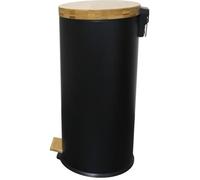 Poubelle bois de cuisine à pédale 30L Naturel FOREST Noir en acier Inox couvercle en bambou avec seau