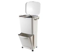 Kitchen Move Poubelle tri sélectif VALORIS 45L à pédale avec roulettes et poignée 30L+15L Blanc