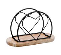 Kitchen Napkin Holder - Rustic Wood Iron 15.7x10cm, Heart Aesthetic | Modern Non Slip Paper Rack For Table, Long Lasting Vertical Stand Present For Home Restaurant Hotel Cafe Apartment Living Room Dec