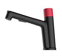 Kitchen Out Bathroom Sink 360 Rotate Basin Mixer Pull Down Sprayer Single Handle Vanity Farmhouse Lavtory Faucet with Hot and Cold Water,Black Red