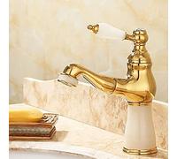 Kitchen Pull Out Bathroom Basin Faucet with Shower Head Water Mixer Sink Single Handle Brass and Jade Gold Tap (Color (4 Short)