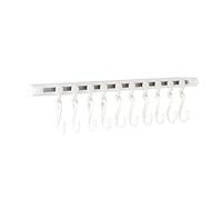 Kitchen Rail and Hooks | Removable Adhesive Organizer for Utensils/Towels/Keys | No Drill Wall Mount for Office/Bathroom/Pantry | Space Saving White Plastic