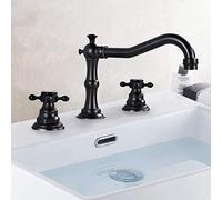 Kitchen Retro, Cold and Hot Wash Basin Faucet, Handle Hole Bathroom Sink faucets, Two-Handle Mixer with Cross Handles, Brushed (Color : Schwarze Antik) Drinking