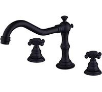 Kitchen Retro, Cold and Hot Wash Basin Faucet, Handle Hole Bathroom Sink faucets, Two-Handle Mixer with Cross Handles, Brushed (Color : Schwarze Antik) Drinking