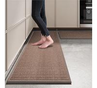 Kitchen Rugs and Mats Non Skid Washable Set of 2 PCS, Water Absorbent Floor Rug Carpet with Rubber Backed, Farmhouse Runner for Entryway Porch Backyard Dining Room(Brown Coffee 1)