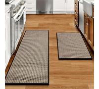 Kitchen Rugs and Mats Non Skid Washable Set of 2 PCS, Water Absorbent Floor Rug Carpet with Rubber Backed, Farmhouse Runner for Entryway Porch Backyard Dining Room(Black Coffee)