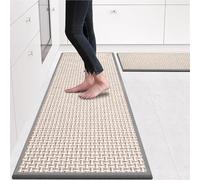 Kitchen Rugs and Mats Non Skid Washable Set of 2 PCS, Water Absorbent Floor Rug Carpet with Rubber Backed, Farmhouse Runner for Entryway Porch Backyard Dining Room(Silver Gray)