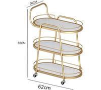 Kitchen Serving Cart with Three Shelves Metal Bar Trolley Carts with Lockable Wheels and Ergonomical Handle Trolley Serving Bar Cart for Home,Kitchen Living Room an White(Gold)