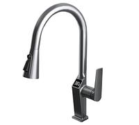 Kitchen Sink Faucet,Kitchen Faucet with LED Digital Temperature Display and Pull Down Sprayer,Brass 3 Function Single Handle Sink Faucet (Chrome)