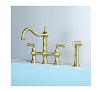 Kitchen Sink Faucet,Kitchen Faucet with Sprayer, 360 Swivel Brass Faucet,2 Handle 3 Hole Kitchen Mixer Taps for Camper,Bar Sinks,Brushed Gold (Black)