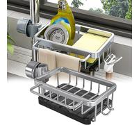 Kitchen Sink Faucet Organizer, Kitchen Sink Organizer Over Faucet, Over Sink Dish Drying Rack, Sponge Holder for Kitchen Sink, for 0.7-1.1 inch Round Water Pipe (Silver,Right Mount)