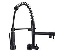 Kitchen Sink Faucet with Pull Down Sprayer, Wall Mounted High Arch 360° Swivel Dual Spout, Solid Brass Single Handle Mixer Tap,Chrome (Chrome)