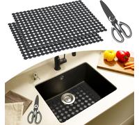 Kitchen Sink Mat,Set Of 2 Sink Mats With Scissors,Good Quality,Decorative Sink Mat,Easy To Size,Easy To Care,40 X 30 Cm (Dark Black)