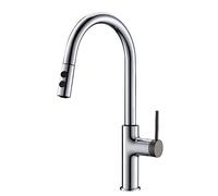 Kitchen Sink Mixer Faucet with Pull Out Sprayer, Kitchen Faucets Brass Swivel Retractable Sink Faucet-Black+Brushed Rose Gold Handle