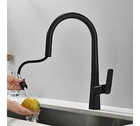 Kitchen Sink Mixer Faucet with Pull Out Sprayer, Kitchen Faucets Swivel Single Hole Brass Pull Out Kitchen Faucet-Black