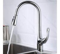 Kitchen Sink Mixer Tap with Pull Down Sprayer,Kitchen Taps Brass 2 Modes One-Button Water Stop Hot and Cold Retractable Rotating Kitchen Sink Faucet-Chrome