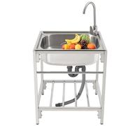 Kitchen Stainless Steel Utility Sink Standing Single Bowl Commercial Kitchen Sink with Faucet 20.8 x 14.9 x 7.5 in Utility Basin with Hot & Cold Water Pipe for Garage Restaurant La