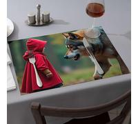 Kitchen & Table Linens A Child in A Red Hood Confronts A Wolf Lot de 4 sets de table décoratifs