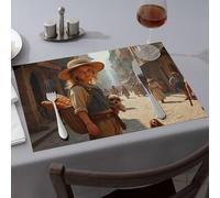 Kitchen & Table Linens A Young Girl Carries Bread in A Basket On Her Back Sets de table Décoratifs Assiettes Western Nappe (1 pièce)