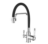 Kitchen Taps 3 Way Kitchen Sink Mixer Tap Universal Hot and Cold Pure Water 2 Modes Brass 360°Rotating Direct Drinking-Black
