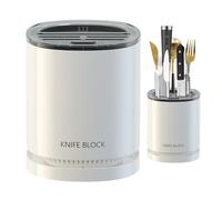 Kitchen Utensil Holder (Rotating) - 360° Swivel Design With Drainage Base | Multifunctional Knife Rack And Chopstick Holder | For Knives Scissors Spatulas, Stainless Steel + PP, Countertop Storage Org