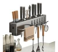 Kitchen Utensil Holder - Wall Rack Cutlery Organizer, 11.81x2.76x2.28 Inch Storage Hanger with Removable Hooks, No Drilling Kitchen Accessory, Towel Rail, Tool Rack for Spatula Cooking Spoons Utensils