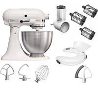 KitchenAid 4,3 L 5K45SS Classic Robot de cuisine Set 3 coupe-légumes+protection anti-éclaboussures+agitateur flexible, Couleur:Blanc