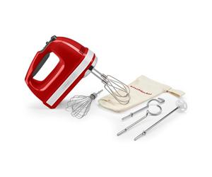 KitchenAid 5KHM9212BER Batteur à main à 9 vitesses, moteur CC puissant, avec 5 accessoires en acier inoxydable (batteurs, fouet, crochets pétrisseurs, tige de mélange) et sac de rangement, rouge