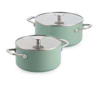 KitchenAid Advanced Forged Aluminium Lot De 2 Faitouts Avec Couvercles, 20 Cm/3,11 L Et 24 Cm/4,91 L, Batterie De Cuisine 4 Pièces, Antiadhésif Céramique Sans PFAS, Induction, Vert Clair