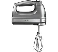 KitchenAid Batteur électrique 9 vitesses - Soft Start et écran LED - Mixeur cuisine avec fouets, fouet ballon, crochets pétrisseurs et pied mixeur - Moteur silencieux - 85 W - Argent