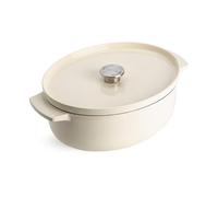 KitchenAid Cast Iron Cocotte en Fonte Émaillée avec Couvercle, Ø 30cm, Ovale, 5,6L, 6,3kg, Haute Qualité & Durable, Saisir,Frire,Sans PFAS,Induction,Poignée Ergonomique,Au four à 260°C,Crème d'Amande