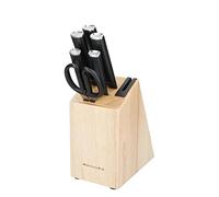 KitchenAid Classic Ensemble de 6 couteaux avec bloc, couteaux de cuisine tranchants en acier japonais 420J2 et support en bois d'hévéa