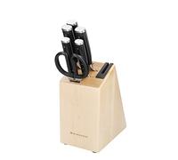KitchenAid Classic Ensemble de Couteaux 6 Pièces avec Bloc, Couteaux de Cuisine Aiguisés en Acier Japonais à Haute Teneur en Carbone et Support en Bouleau