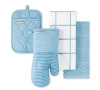 KitchenAid Quilted Cotton Terry Cloth Oven Mitt, Pot Holder Ensemble torchon, Gant de Cuisine et manique, Polyester, Velours Bleu
