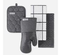 KitchenAid Quilted Cotton Terry Cloth Oven Mitt, Pot Holder Ensemble torchon, Gant de Cuisine et manique, Polyester, Gris Charbon, 16"x26", 7"x13" & 7"x10"