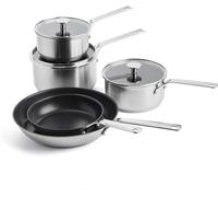 KitchenAid Stainless Steel Batterie de Cuisine Antiadhésive 5 Pièces en Acier Inoxydable 3 Couches, Poêles à frire, Casseroles avec Couvercles, Multi Clad, Induction, Four, Poignée Stay-Cool, Argent