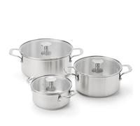 KitchenAid Stainless Steel set de faitouts, 3 pièces, 16 cm, 20 cm et 24 cm, acier inoxydable 3 couches, induction, compatible four jusqu’à 220 °C, compatible lave-vaisselle, argent
